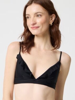 J. Crew Factory Women's Ruffle French Bikini Top in Black UPF 50 Size Small